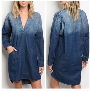 Denim Ombre Women's Shirt Dress Size Large